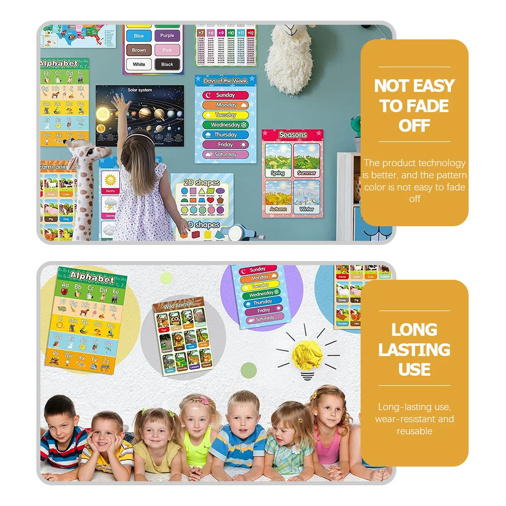 ملصقات منزلية لمرحلة ما قبل المدرسة مكونة من 16 ورقة ملصق أشكال تعليمية مثيرة للاهتمام للأطفال على أشكال غرفة الأطفال #6