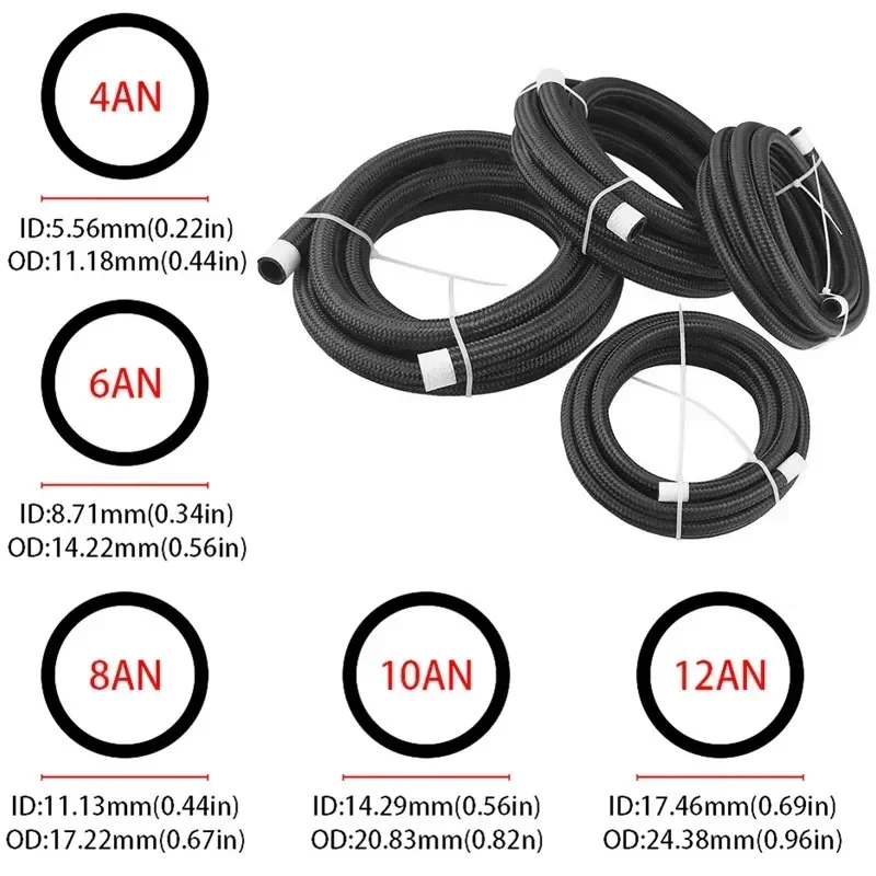 3M 9.84FT 4AN 6AN 8AN 10AN 12AN 16AN Fuel Hose Oil Gas Line Nylon Stainless Steel Braided Brake Hose CPE Rubber Pipe Cool Tube