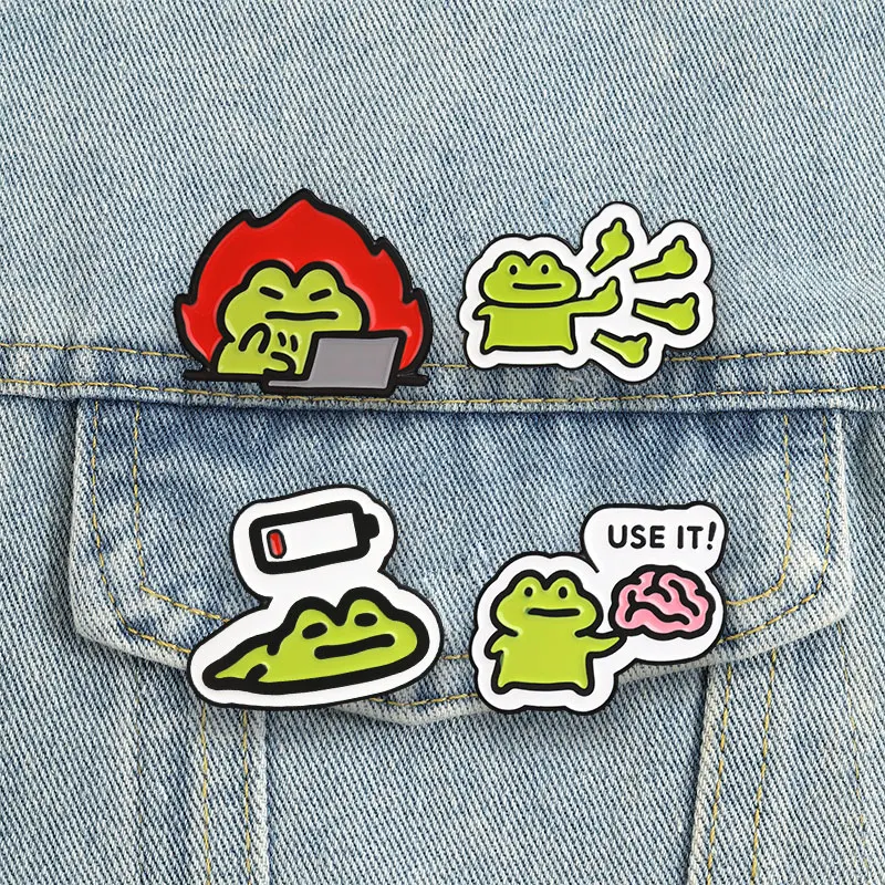 Funny Frog Badges Cute Cartoon Enamel Pin Work Office Humor Backpack Brooch Kawaii Animal Use Your Brain Accessories