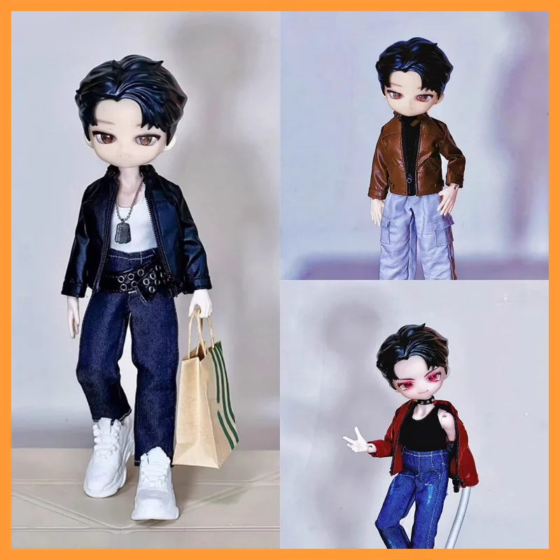 1/12 Scale Handsome Trendy Vest Leather Jacket Jeans Set Fit 6inch Crazy Figure Model Toys fit BJD For Fans DIY Gifts