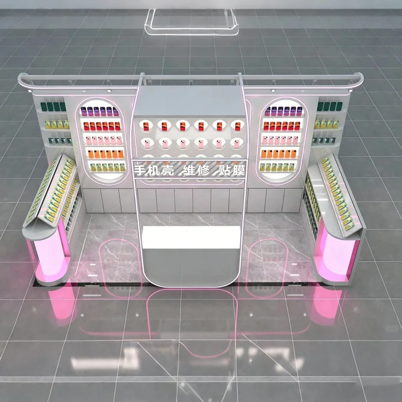 custom.A Y2K-style Casual Telephone Box, a Freestanding Shop Display Stand Featuring Mobile Phone Racks