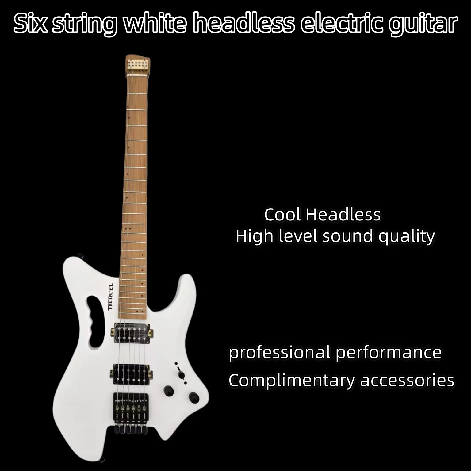 High end headless electric guitar six string white lightweight novice professional performance with accessories