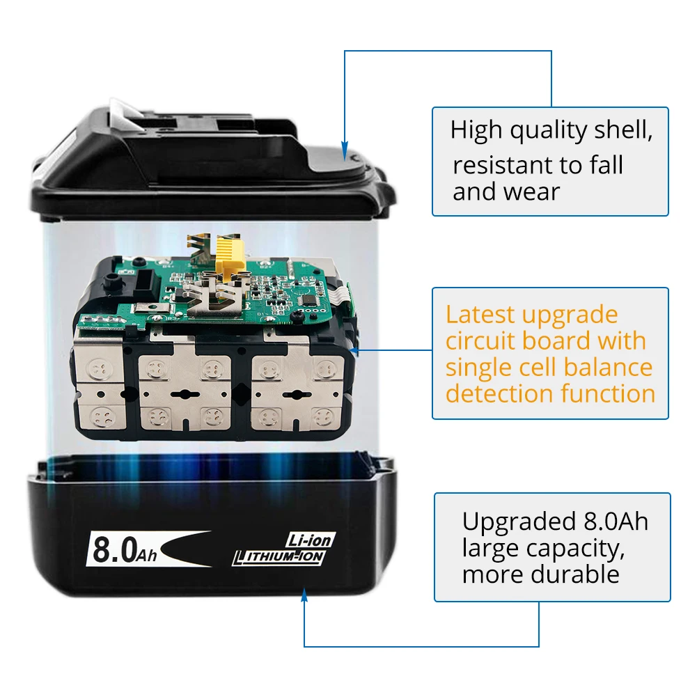 Bateria + zestaw z ładowarką) do Makita 18V 8000mAh LXT akumulator litowo-jonowy BL1880 BL1860 BL1840 + dc1818rc ładowarka do narzędzi makita 18V