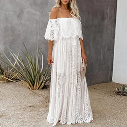 White Lace Maternity Dresses for Photo Shoot Summer V Neck Pregnancy Baby Shower Dress Pregnant Women Photography Maxi Dresses