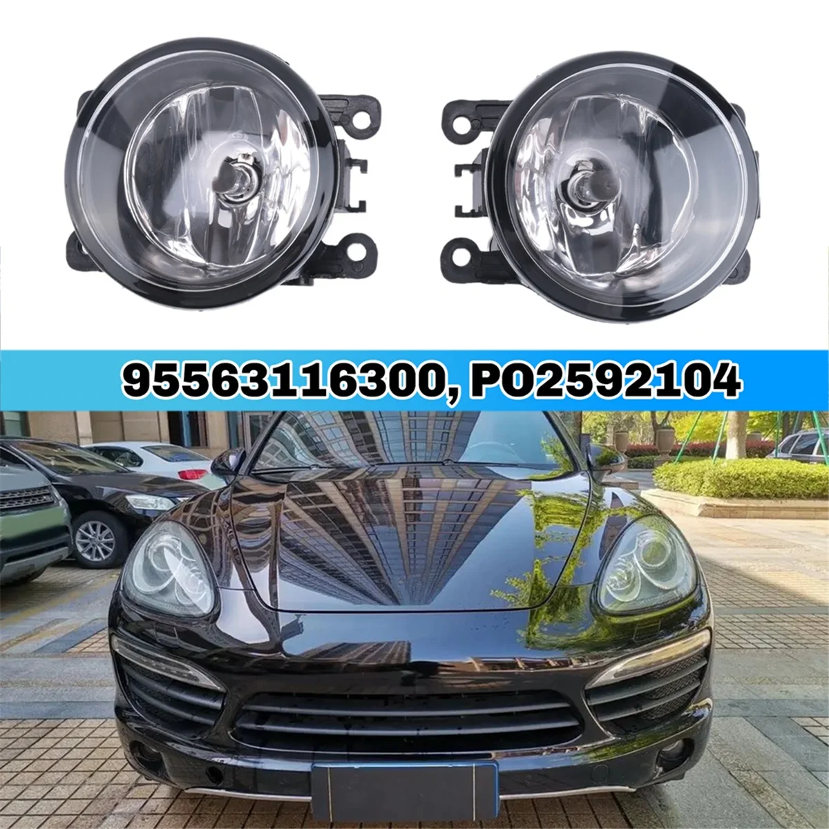 1Pair Car Fog Lights W/Bulb for Porsche Cayenne Macan Fiat 500 500L 500X 95563116300, PO2592104