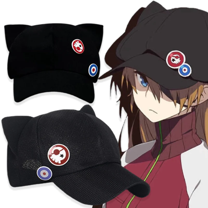 2024 EVA Shikinami Asuka Rangure Cat Ear Polar Fleece Hat Peak Baseball Cap Anime Cosplay Accessories good gifts for children