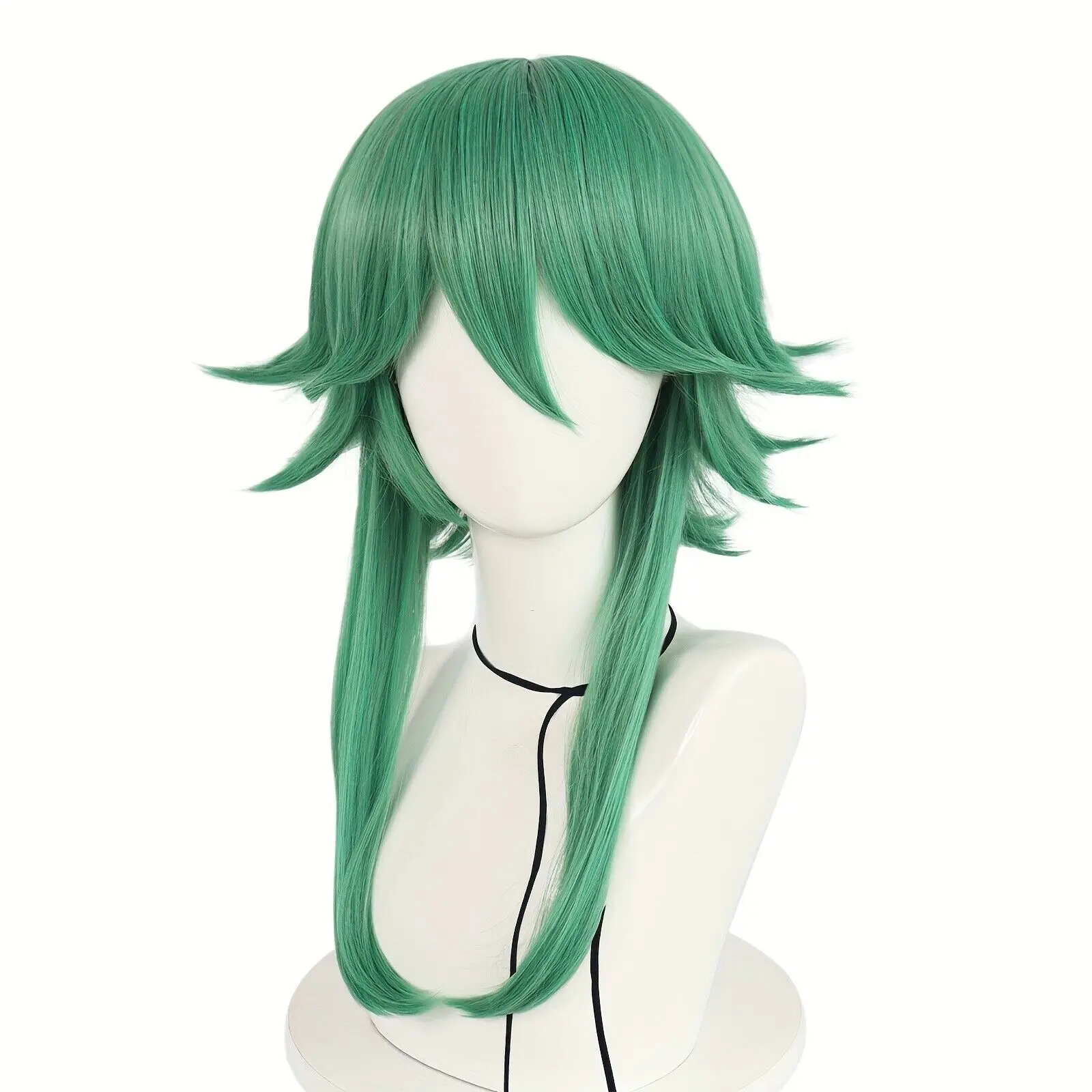 

18Inch Synthetic Hair Medium Length Straight Green Cosplay Wig Anime Halloween
