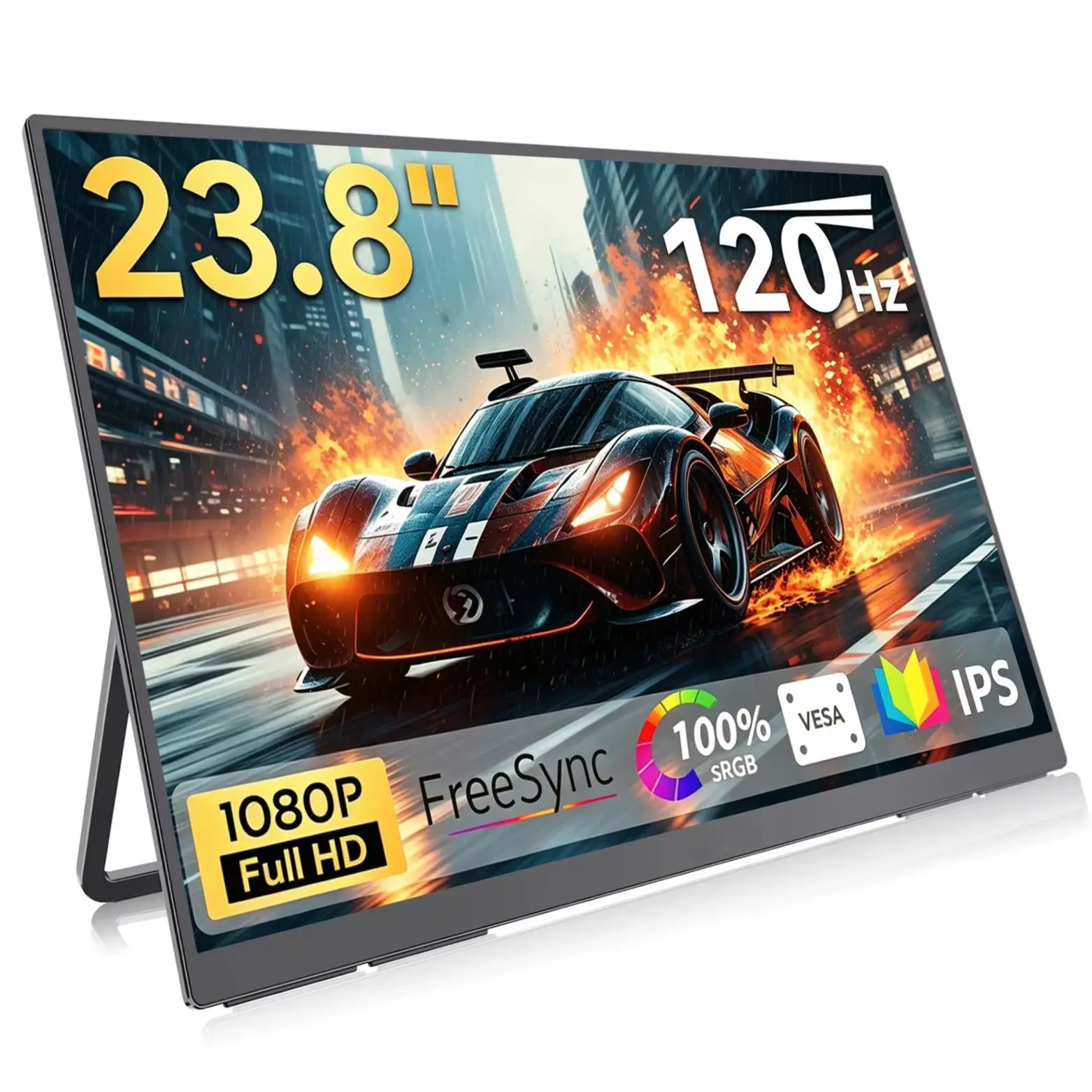 23.8 Inch 120Hz Portable Monitor 1920*1080P FHD IPS 100%sRGB With Type-C Mini HDMI Adjustable Stand For Laptop PC Mac Switch PS5