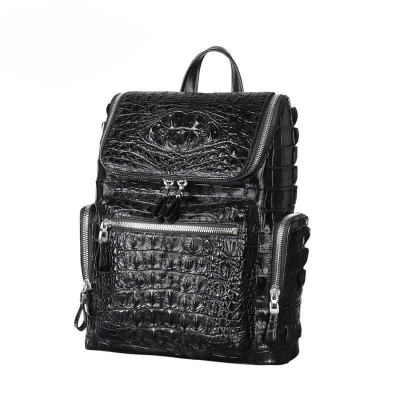 New Fashionable British Style Large Men Capacity Thai Crocodile Travel Bag 15 Inch Genuine Leather Mens Computer Laptop Backpack