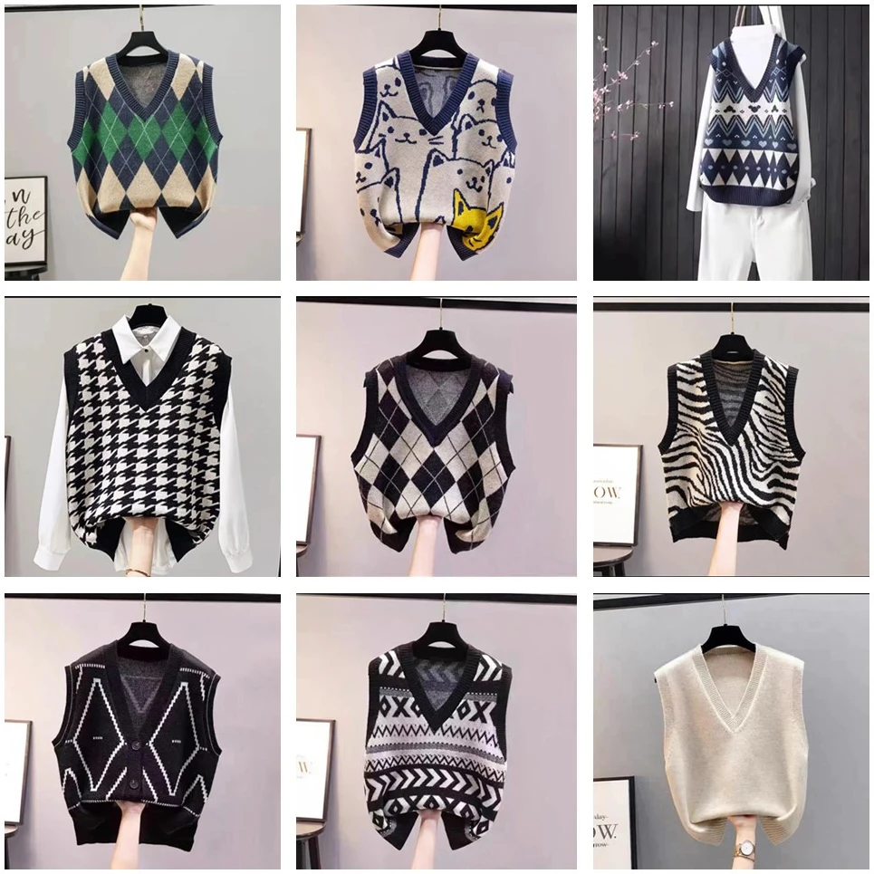 

Универсальный шерстяной вязаный жилет для женщин: модный осенний дизайн с V-образным вырезом и пэчворком, вязаный топ для повседневной носки