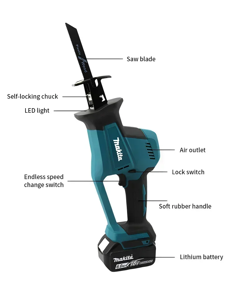 2026 Makita 18V Akku-Säbelsäge Bürstenlos Wiederaufladbar Holz- und Metallschneidesäge Tragbares Elektrowerkzeug – Detail 5