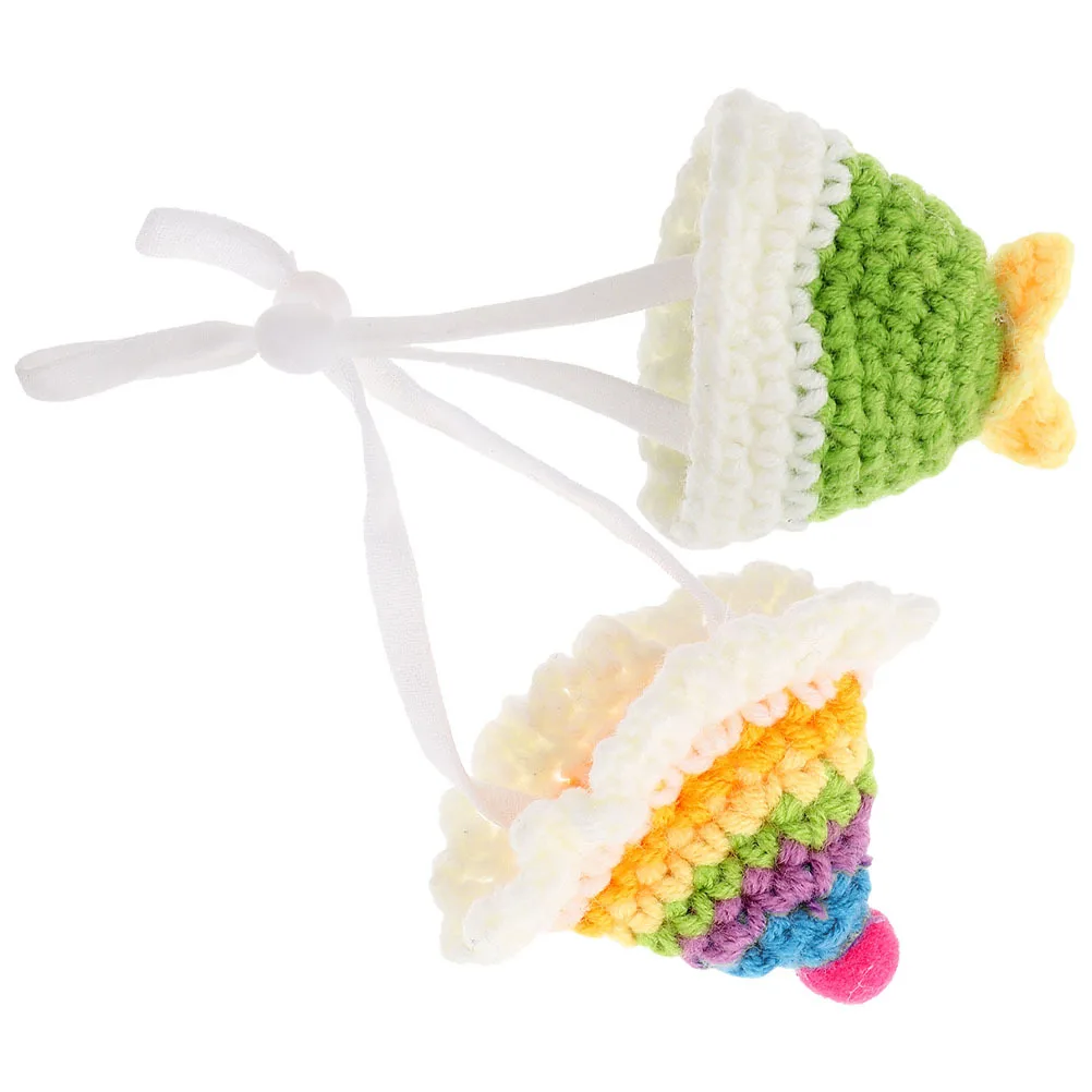 

2Pcs Mini Hamster Hat Small Animal Hat Hand Knitted Adjustable Strap Comfortable Pet Decor Birthday Cosplay Pet Supply