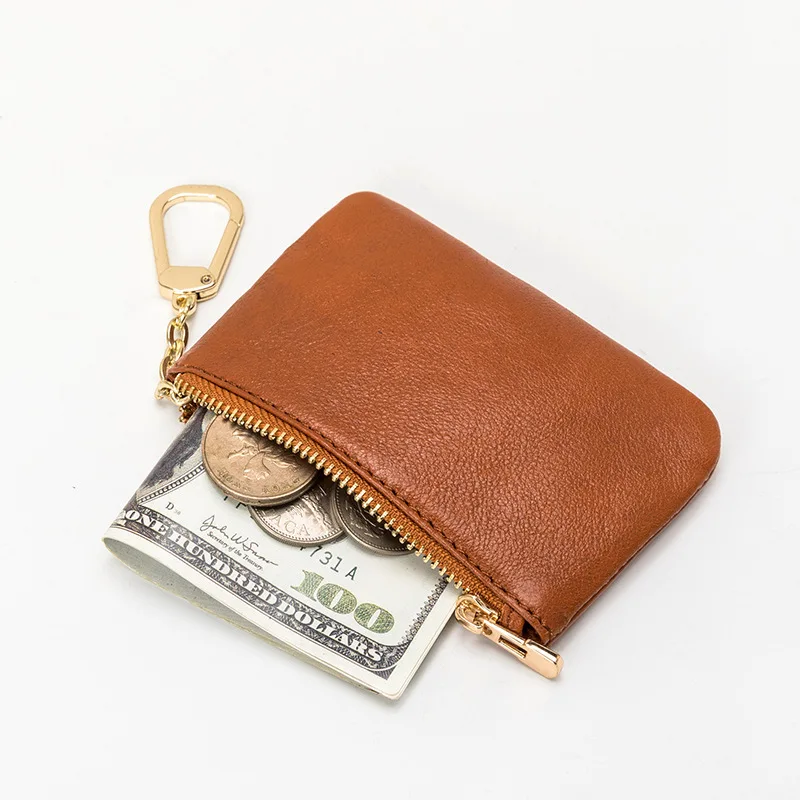 Mini Genuine Leather Coin Purses Women Wallet Soft Cowhide Zipper Pocket Money Bag Solid Color Simple Ladies Cash Bags Pouch