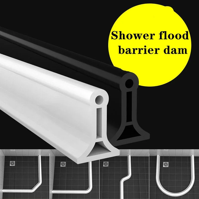 200cm Silicon shower dam water stopper retaining Sealing Strip Dry and Wet Separation blocker flood barrier for Bathroom Kitchen