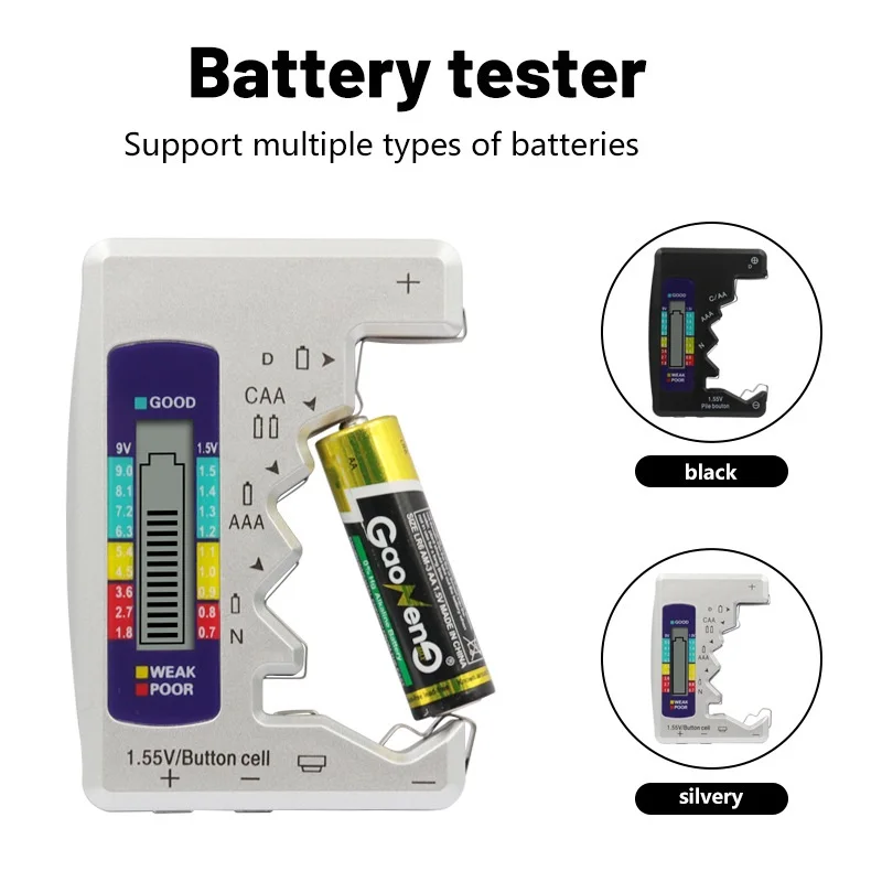 Digital Battery Tester LCD Display AA/AAA/9V/1.5V Button Cell Battery Capacity Check Detector Capacitance Diagnostic Tool