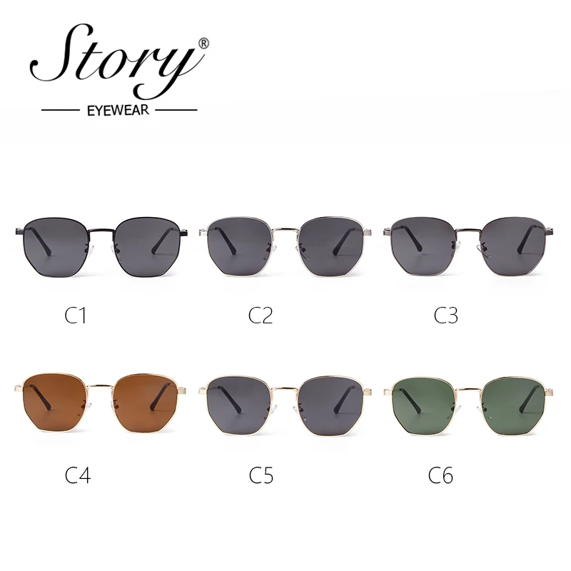 STORY Classic Metal Square Sunglasses Men Women Brand Designer Sun Glasses Retro Small Polygon Sun Glasses Driving Shades S9615A