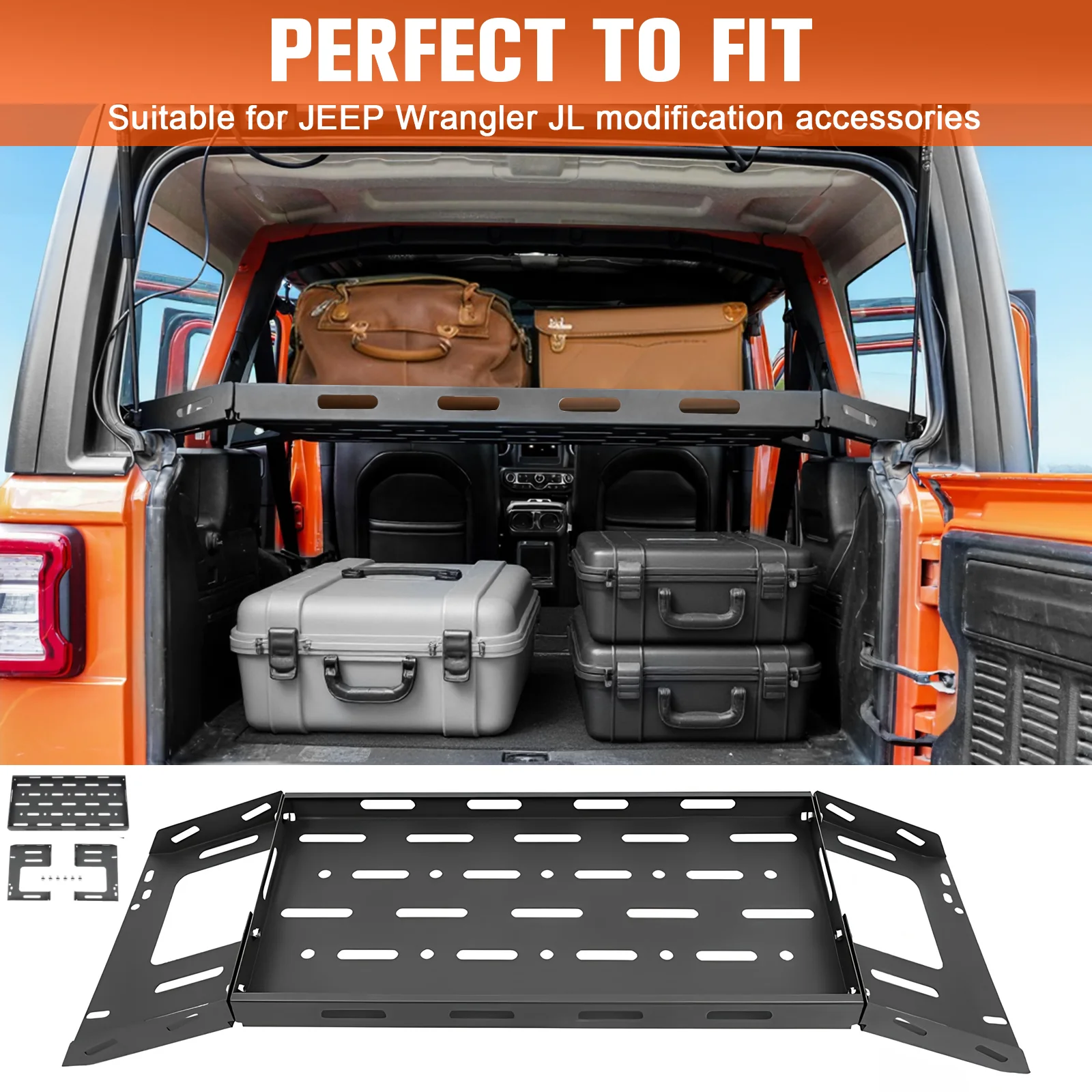 

Rear Trunk Cargo Rack Basket Tray Car Interior Storage Rack Luggage Carrier Fit for Jeep Wrangler JL Accessories Maximum load 30