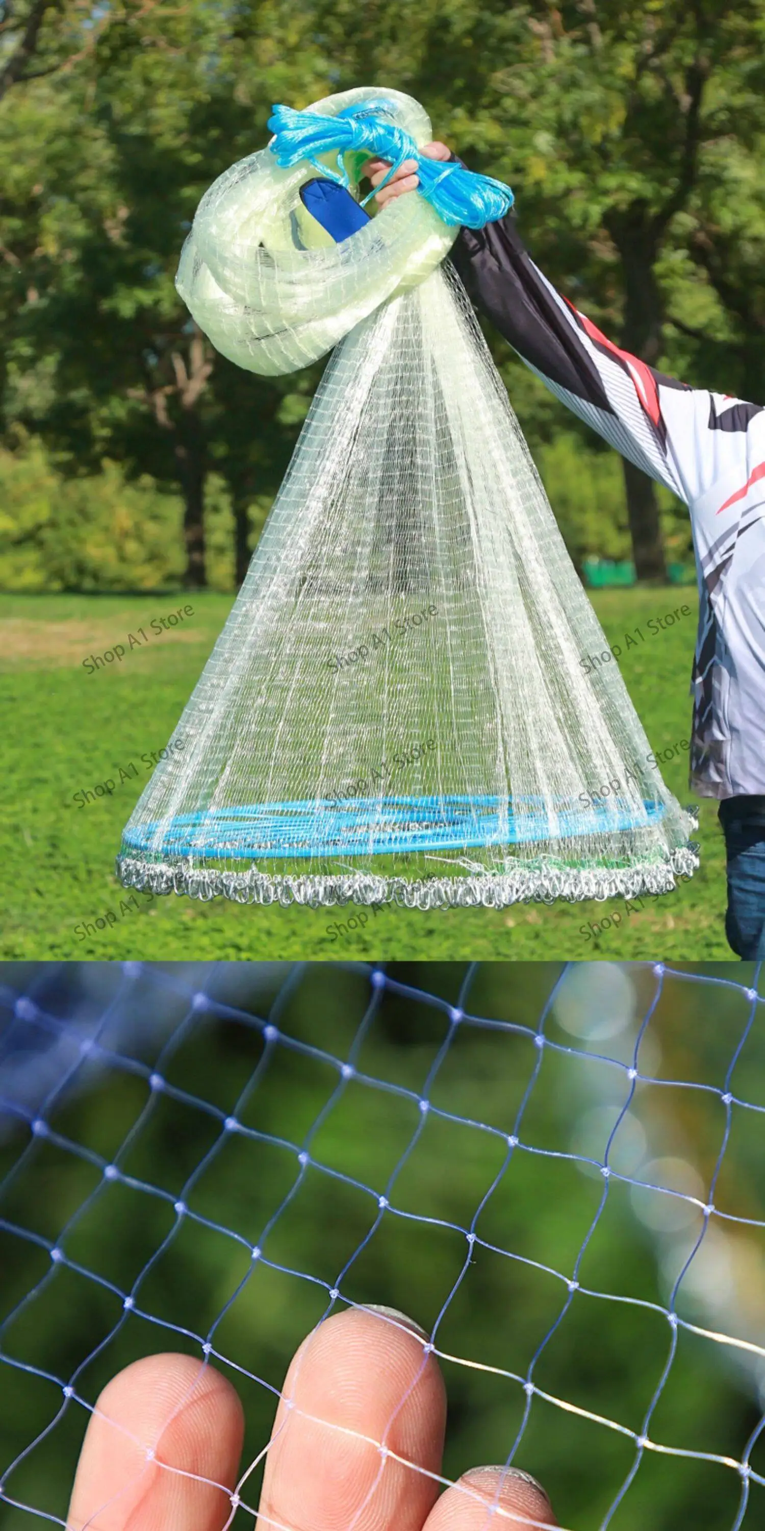 4.2M-7.2M Steel Chain Hand Throwing Net New Upgraded Strength PE Line  Small Mesh Hand Cast Net Fishing Supplies Fish Gear