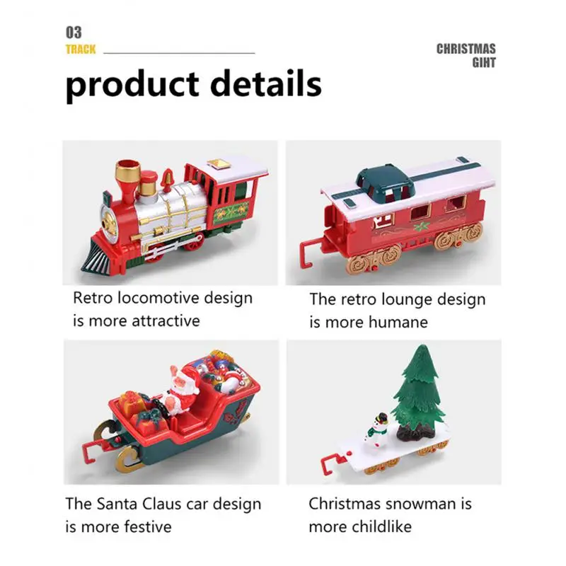 

Christmas Train Set Festive Mini Locomotive Model With Lights Sound Water Steam Railway Kits Electric Tracks Toys Kids Gift