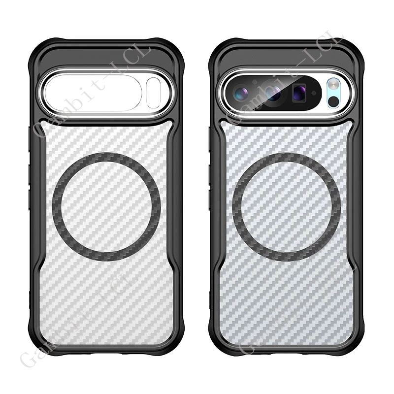 Magnetic Carbon Fiber Pattern TPU+PC Case For Google Pixel 9 Pro XL 8A Pixel9 9Pro Pixel9Pro ShockProof Alloy Phone Cover