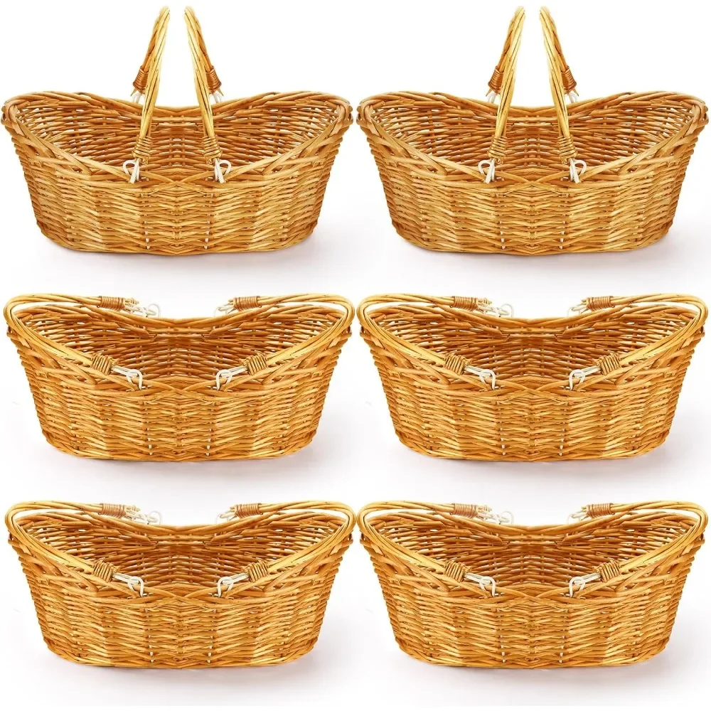 

6 Pcs Wicker Picnic Basket with Handle| Hand Woven Harvest Basket Bulk|Wicker Flower Basket for Storage