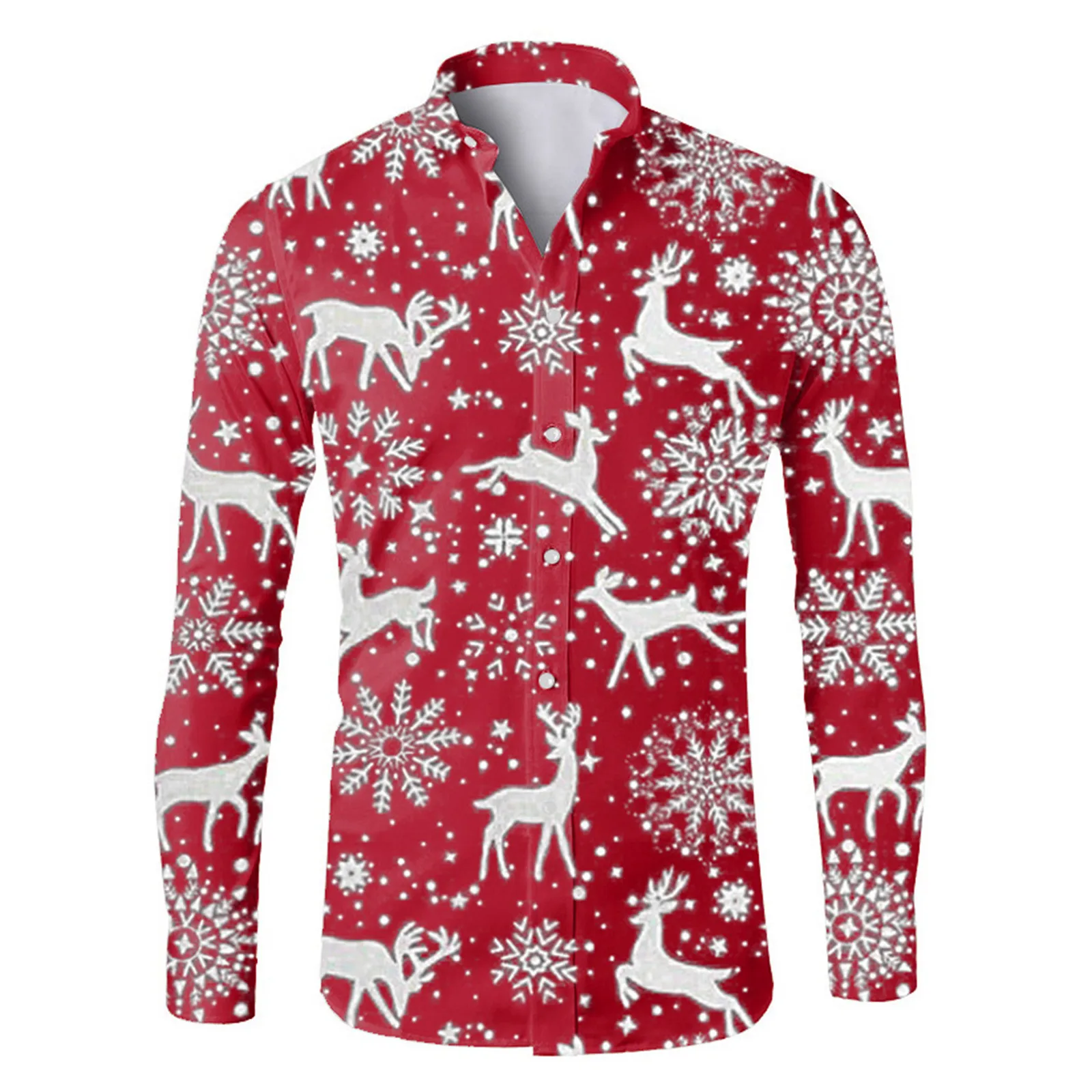 

Рождественские мужские рубашки с принтом снежинок, повседневные однобортные блузки, рубашка с длинными рукавами, уличная одежда, топы с лацканами, трендовая мужская одежда