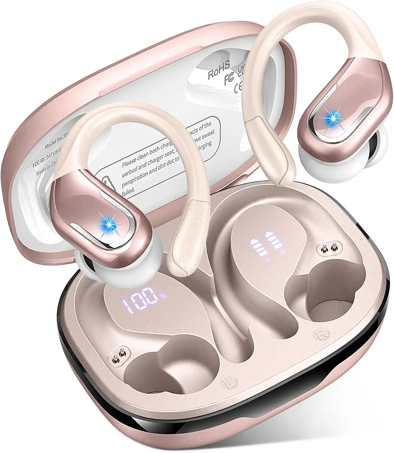 75 uur Bluetooth 5.3-oortelefoon IP7 waterdichte draadloze hoofdtelefoon met ENC Ruisonderdrukkende microfoon Diepe bas voor sporttraining Gym