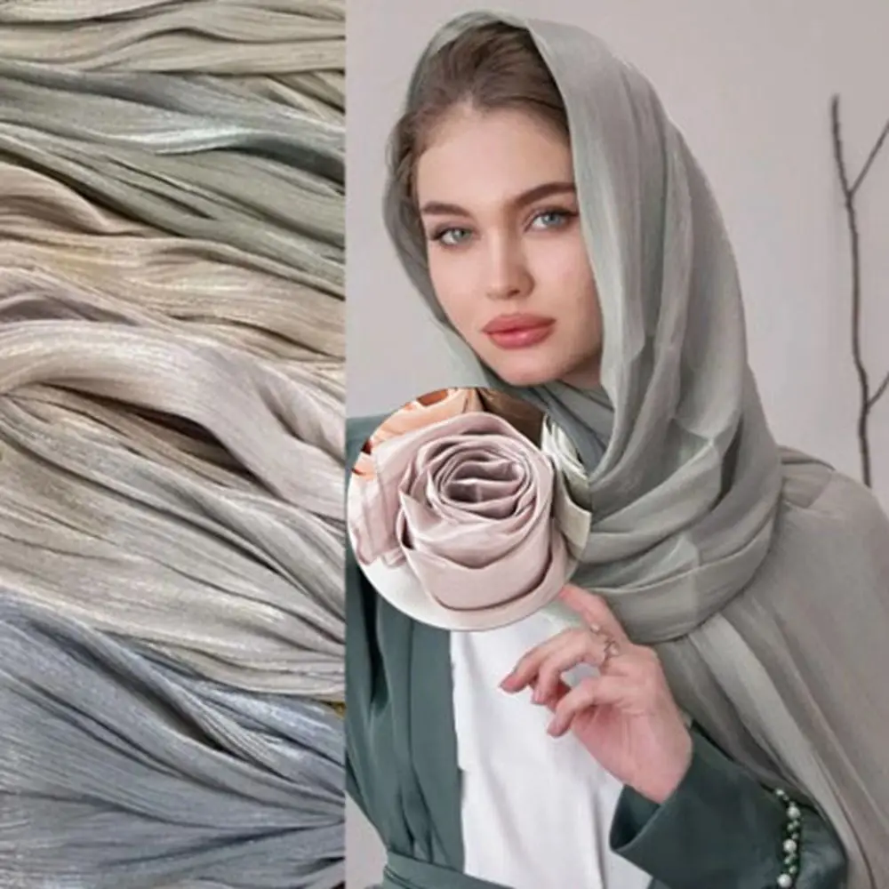 

New Breathable Shimmer Bright Silk Scarf 66*180cm Luxury Chiffon Hijabs Head Wrap