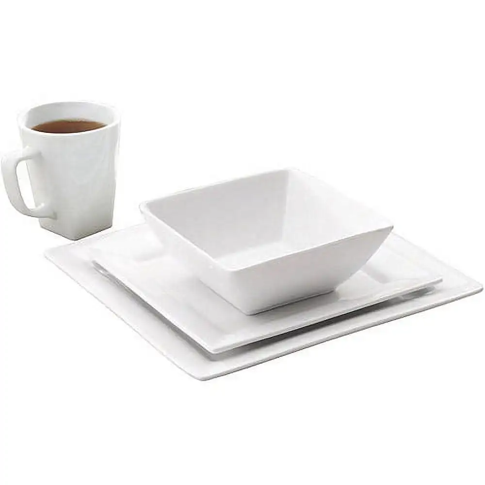 

16 Piece Square Porcelain Dinnerware Set, White serving dishes sets restaurant supplies