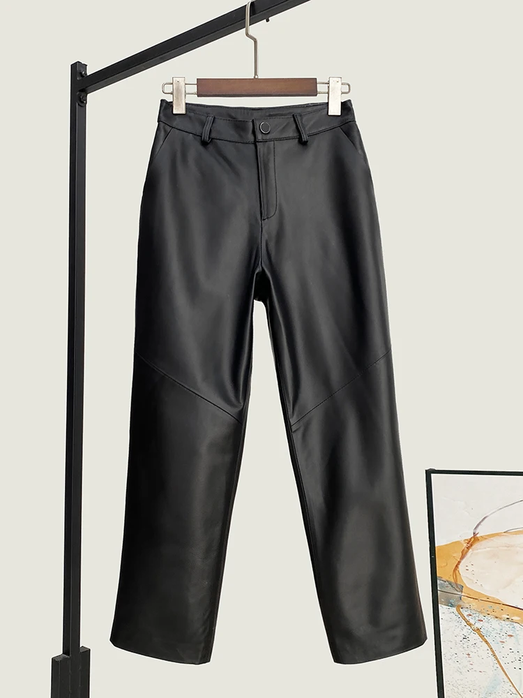 Winter New High Quality Genuine Real Leather Pants Women's Waist Cropped Fashionable All-Match Skinny Pencil