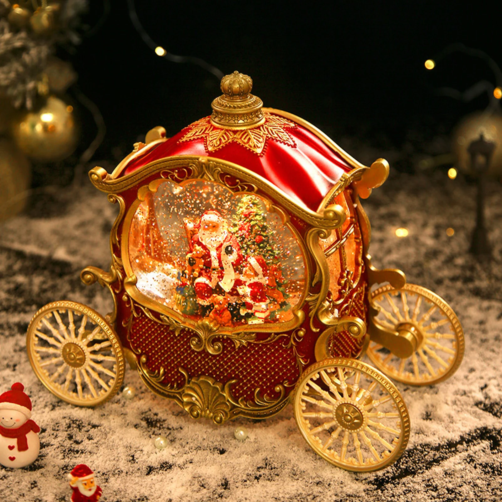 Christmas Carriage Musical Snow Globe Lanterns Glittering Globe with Music Box Lamp for Christmas Gift for Kids Friend Daugther