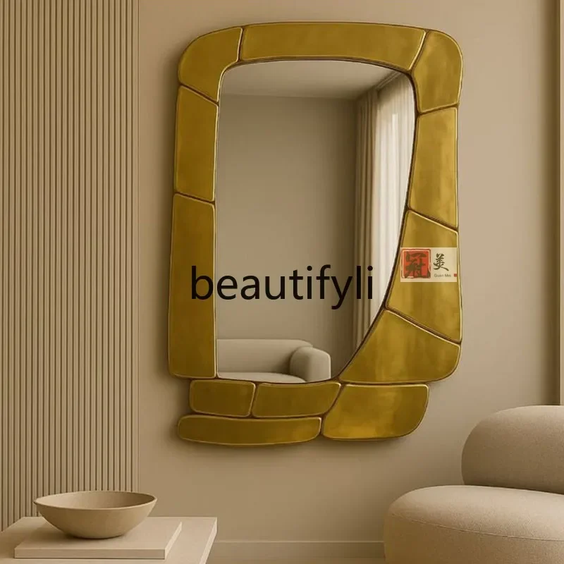 

French retro irregular special-shaped decorative mirror wall-mounted living room enigma mirror soft dining room mirror