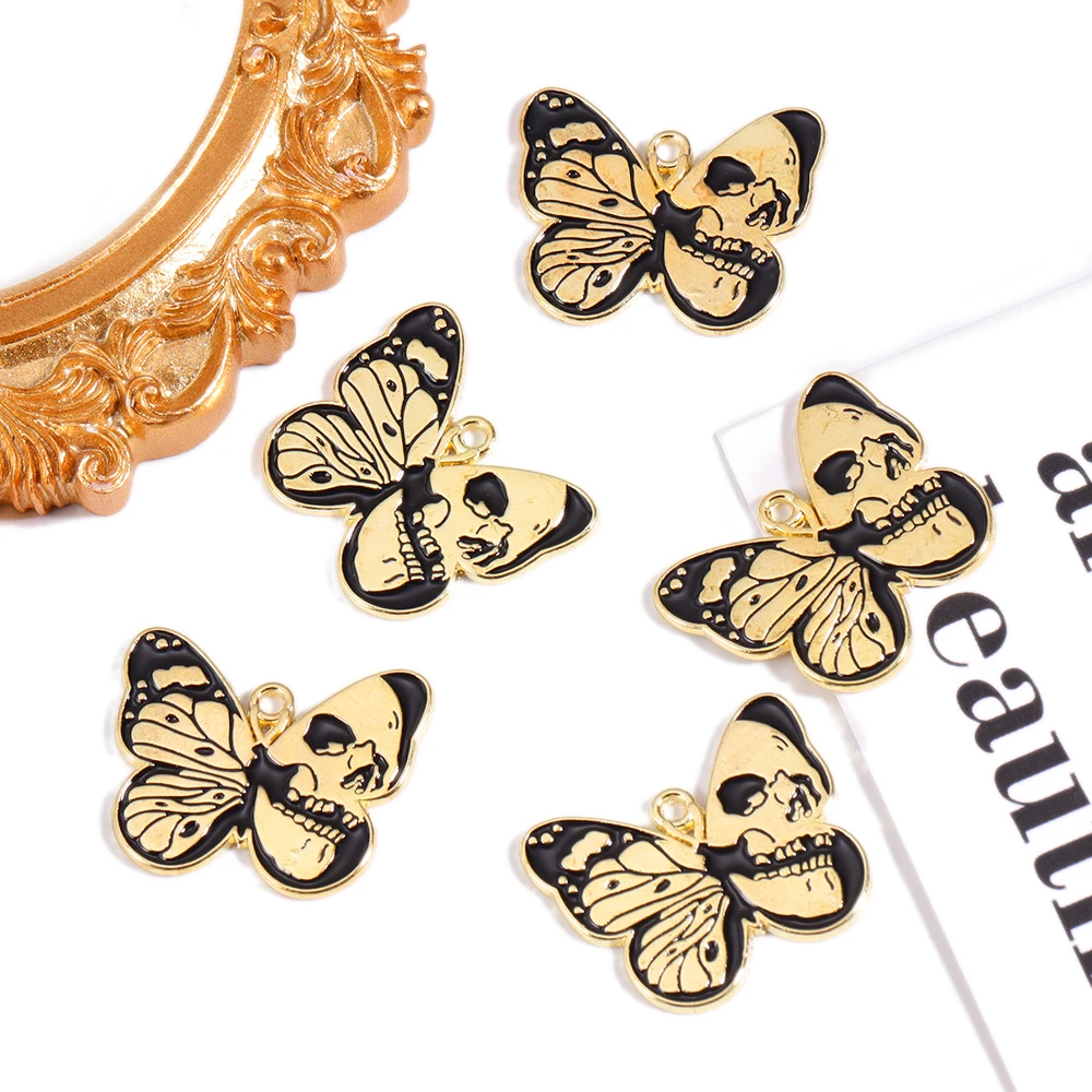 

10Pcs/Lot 23*28 Vintage Gothic Alloy Skull Butterfly Charms DIY Keychain Earrings Metal Pendants Jewelry Making Accessories