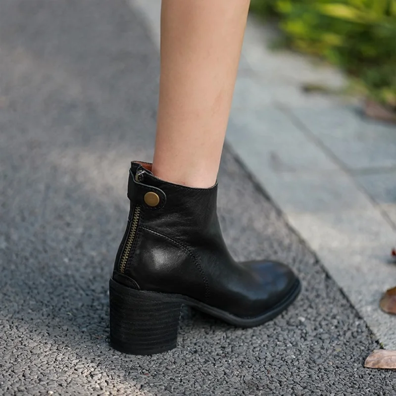 عودة البريدي حذاء من الجلد النساء النمط الأوروبي النساء أحذية الشتاء الخريف الربيع موجزة جلد البقر سميكة عالية الكعب أحذية السيدات الكلاسيكية #6