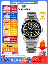 San Martin Nieuwe 62mas 37mm Diver Herenhorloge Klassieke Luxe Saffier PT5000 SW200 Automatische Mechanische Horloges Datum 20Bar Lichtgevend