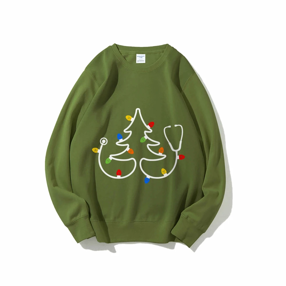 Stethoscope Christmas Sweatshirt Holiday Tree with Lights Hoody Medical Xmas Sweaters Nurse Gift Healthcare Worker Sweatshirt