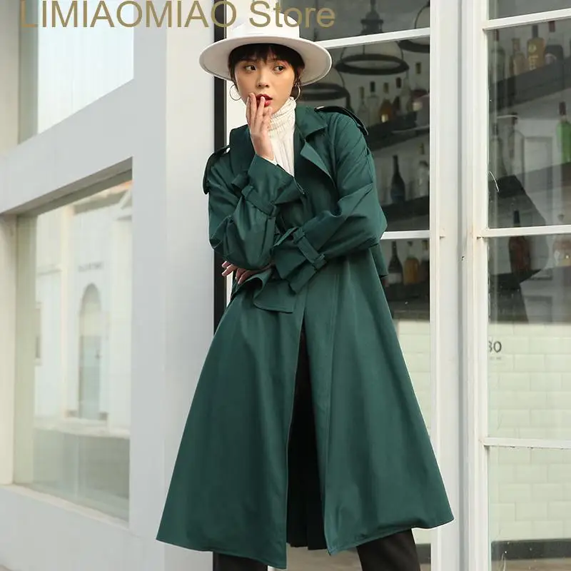 

New military Style loose spring fall trench coat women Korean style swing coats outwear Solid color long sleeves