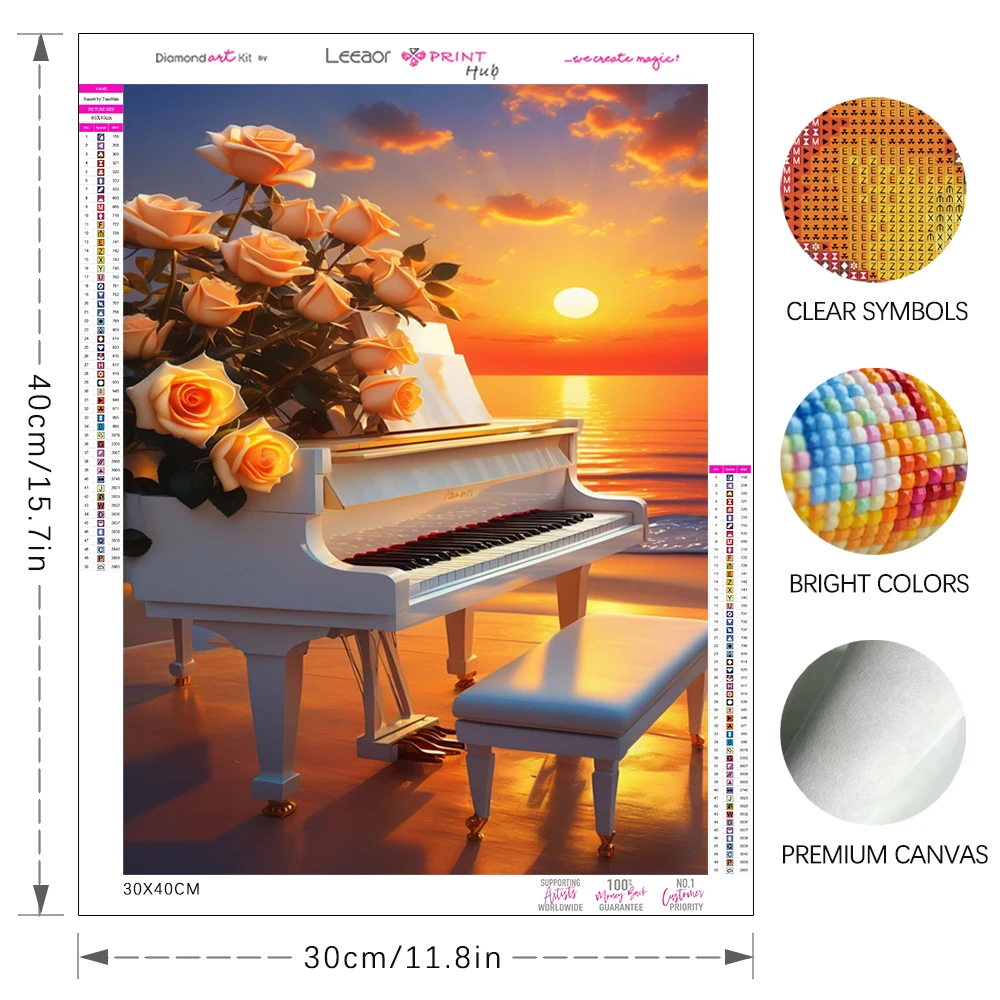 Rose Piano Diamond Painting Full Circle Diamond Mosaic Cross Stitch Kit Sunset Coast Scenery Home Handmade Wall Decorative Gifts