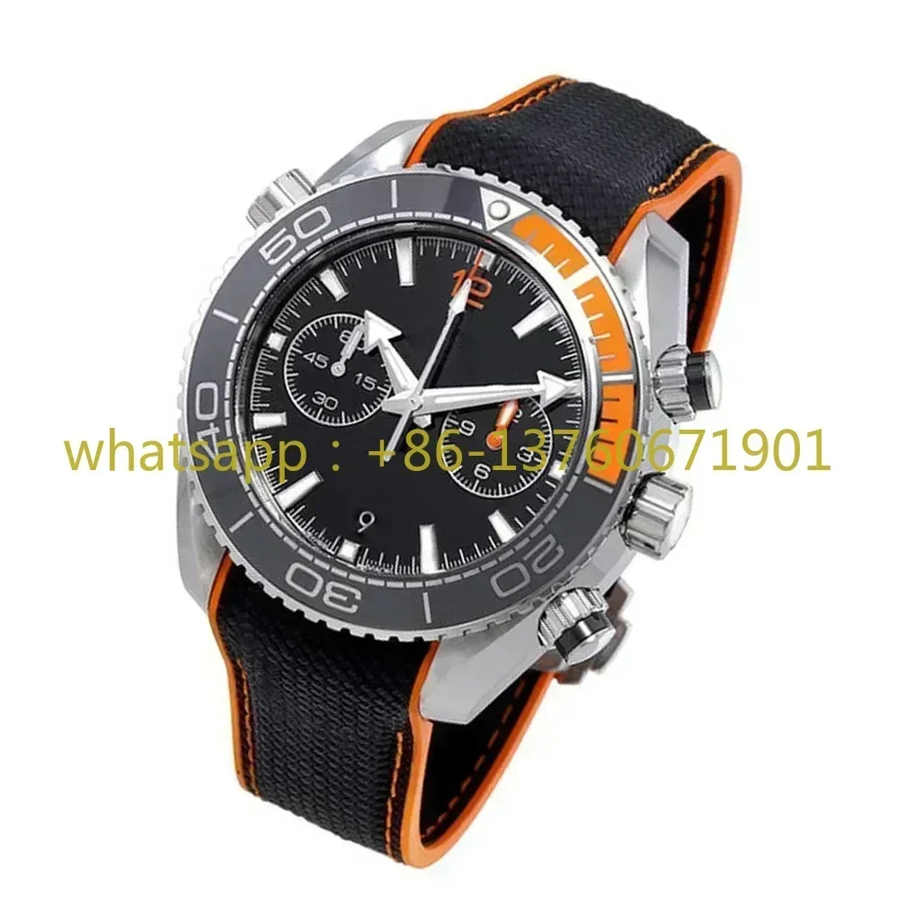 Luxury New Quartz Watch for Men Chronograph Male Wristwatch Ceramic Bezel Black Canvas Rubber Strap Sapphire Waterproof 43.5mm