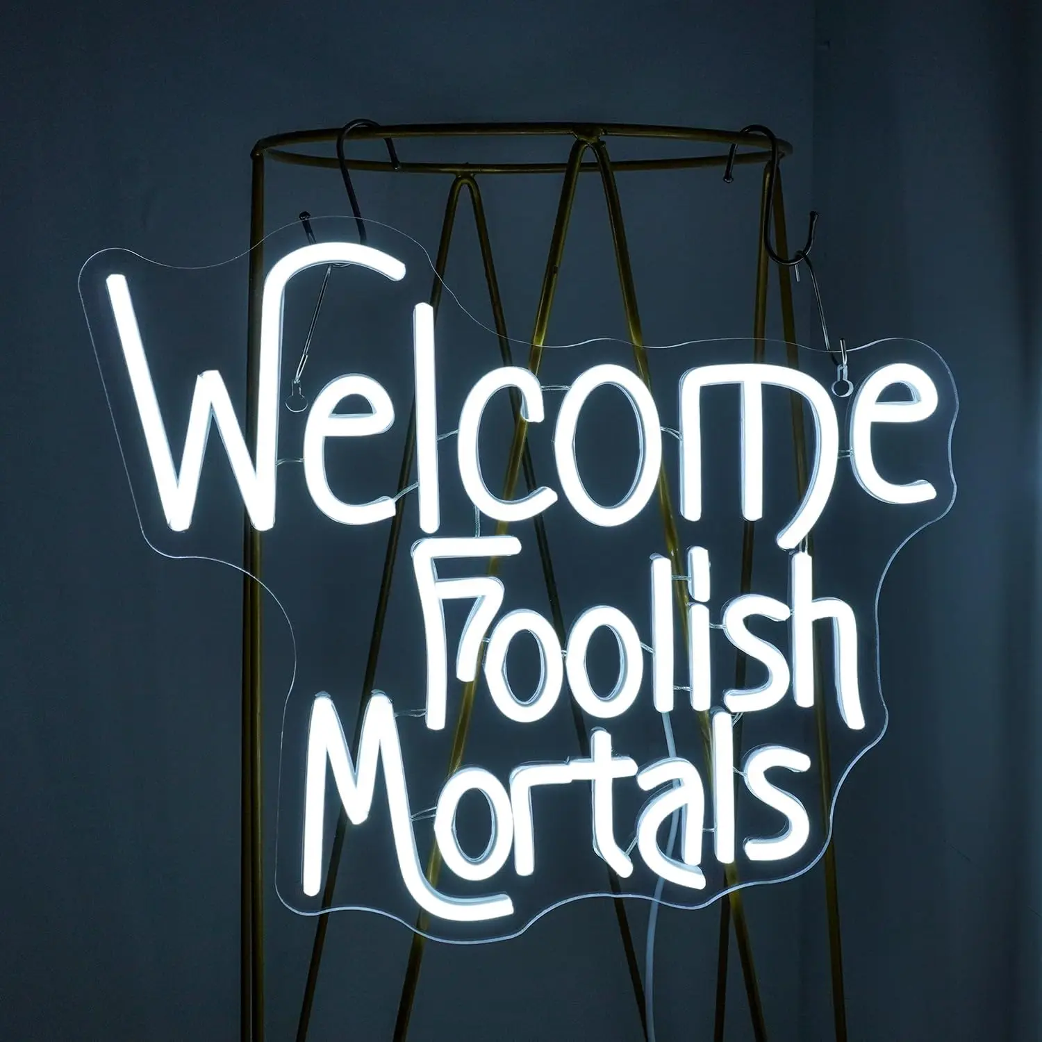 Welcome Foolish Mortals Neon Led Sign Room Decoration Lamp Dimmable Lights Halloween For Party Bedroom Bar Wall Decor Lamp USB