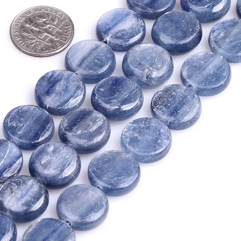 12mm 14mm16mm Wholesale GEM-inside Natural Kyanite Coin Flat Shape Beads For Jewelry Making DIY Gifts One Strand 15\