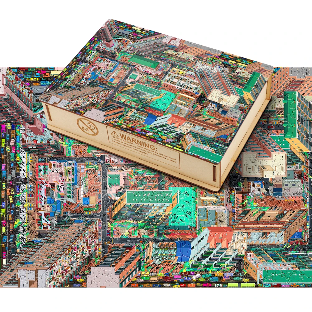 Metropolis Puzzle kayu mainan anak-anak 3D peta kota Puzzle kayu untuk dewasa papan teka-teki kreatif permainan grosir kotak kayu