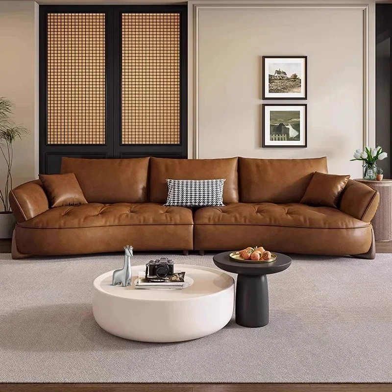 

Wood Brown European Sofas Waterproof Armrest Luxury Floor Lounges Couch Puffs Nordic Designer Divani 2 Posti Unique Furniture