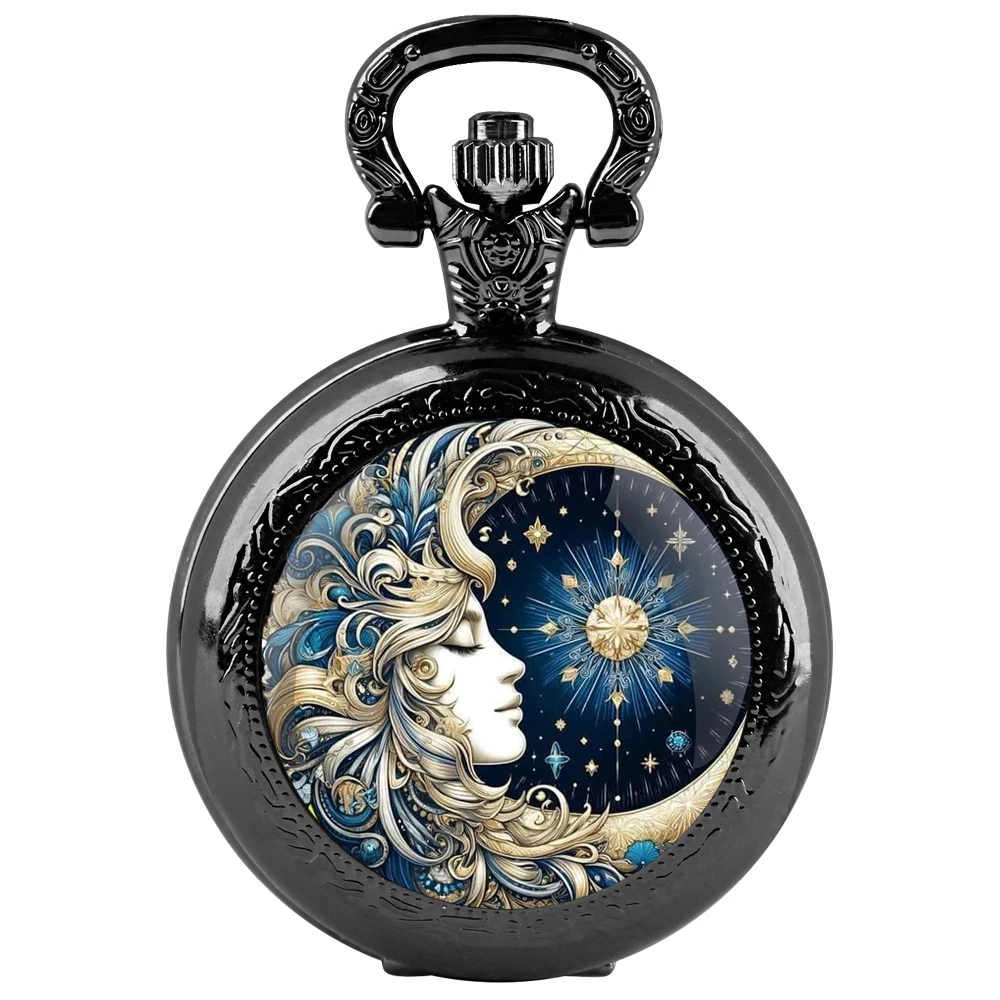 ساعة جيب كوارتز من آلهة الشمس والقمر للنساء والرجال والأطفال، ساعات كلاسيكية فريدة من نوعها وسلسلة مجوهرات وقلادة هدية