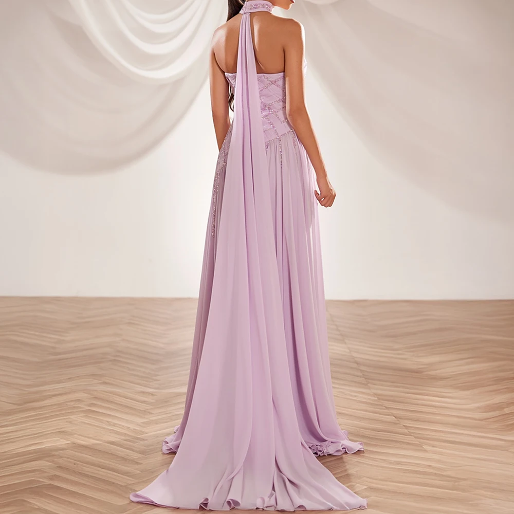 Customized A-line Evening Dresses Floor-length Strapless Sleeveless Prom Gown Fashion Sequined Pleat Simple Draped Party Gown image 3