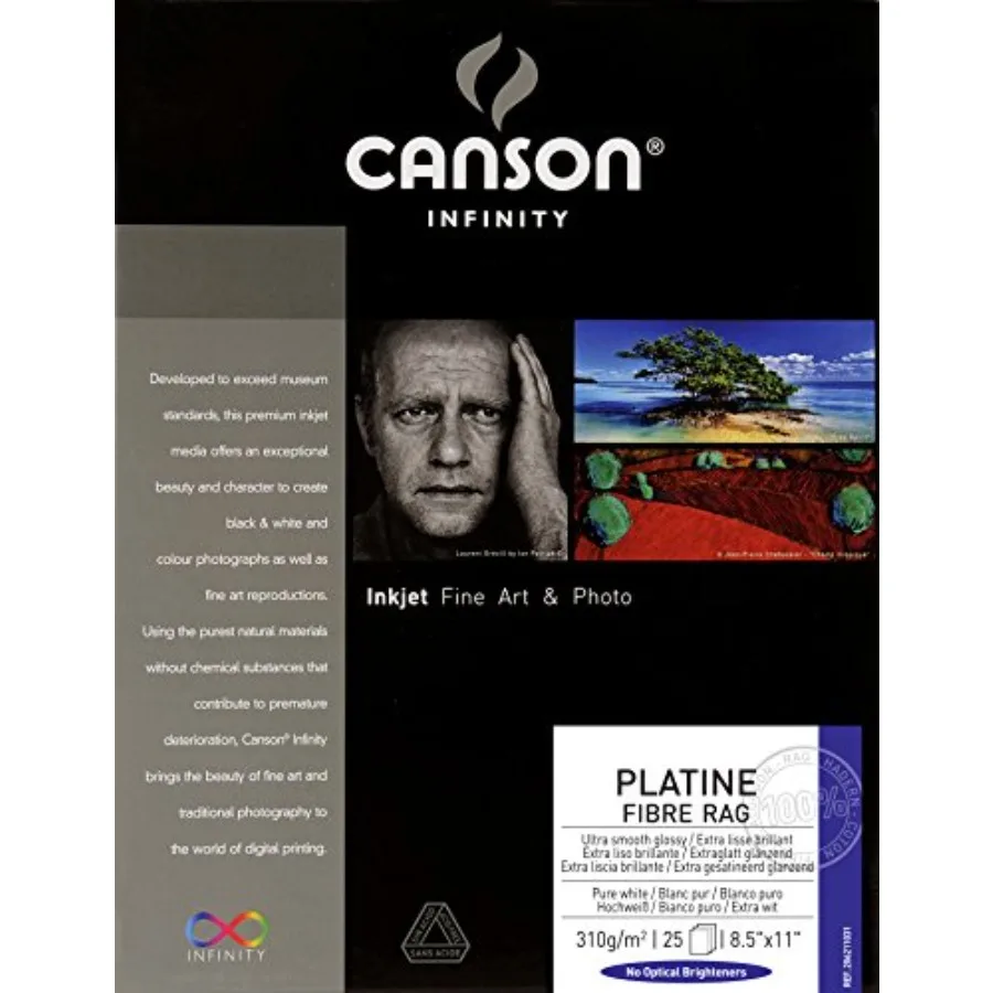 

Бумага для художественных работ Infinity Platine Fibre Rag, 310 г/м², 8,5 x 11 дюймов, 25 листов, 206211031