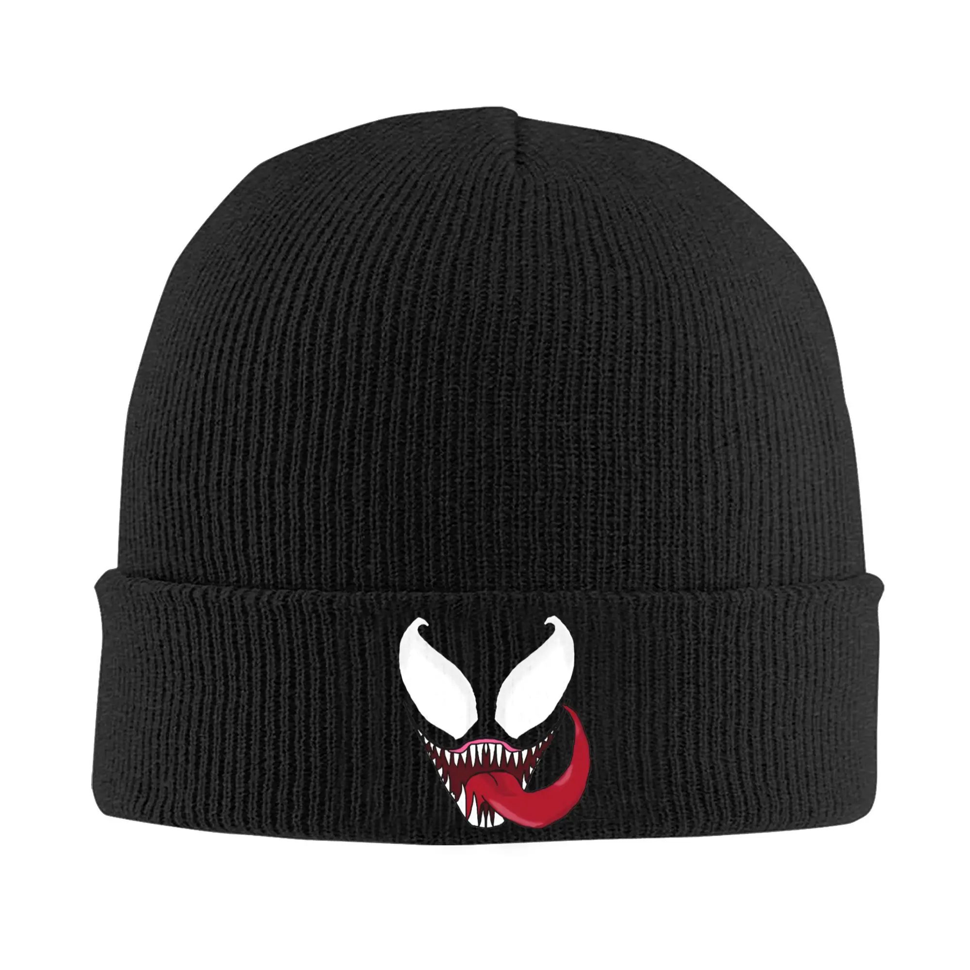 Women Men Rib Knit Cuffed Beanie Venoms Accessories Winter Warm Skull Knitted Hat Cap Movie Logo Print Bonnet Hats