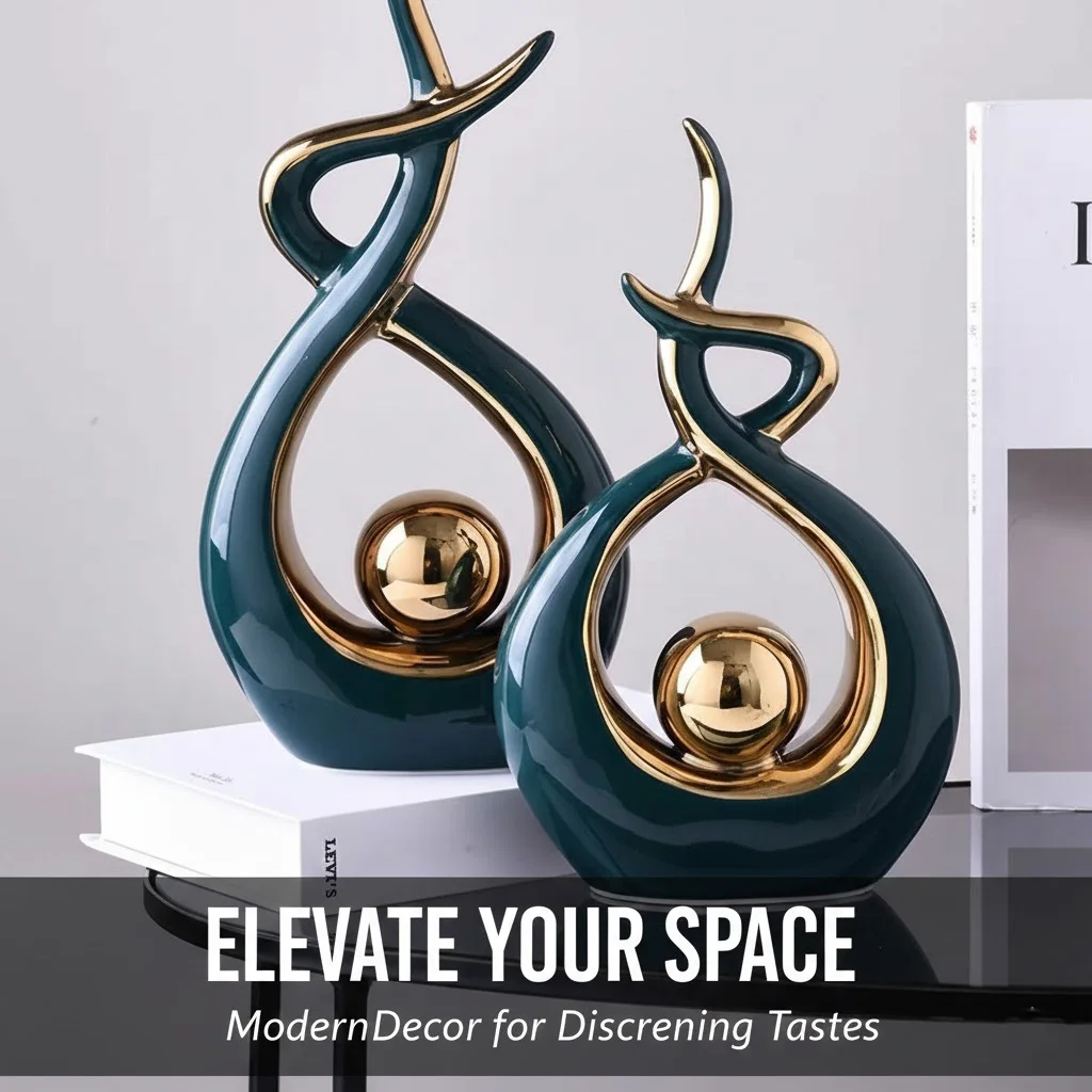 Luxury Multi-Color Abstract Ceramic Sculpture Statue - Home Decor Living Room TV Cabinet Ornament