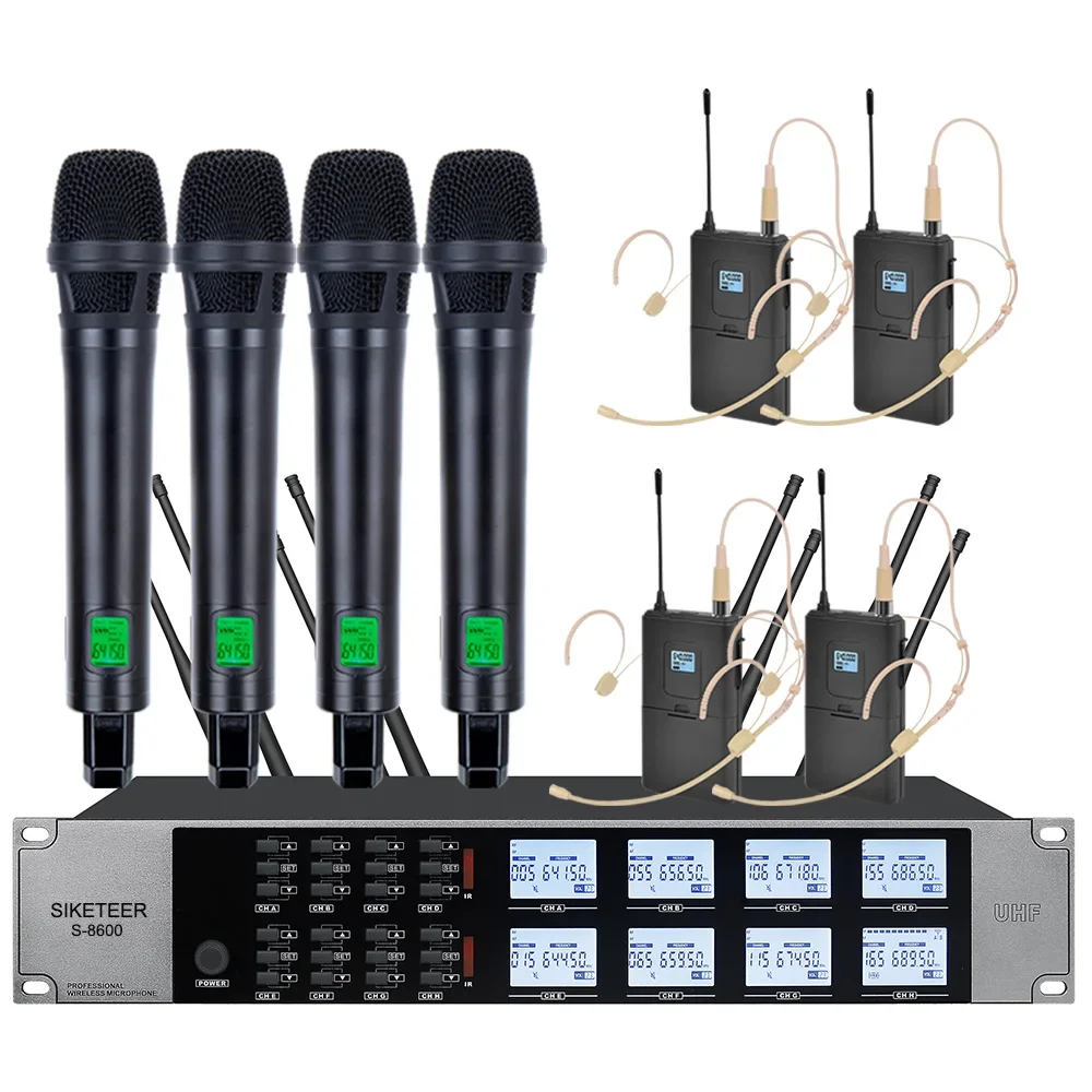 Mikrofon nirkabel UHF profesional 8 mikrofon cangkang logam genggam mikrofon panggung kinerja gereja pesta cocok