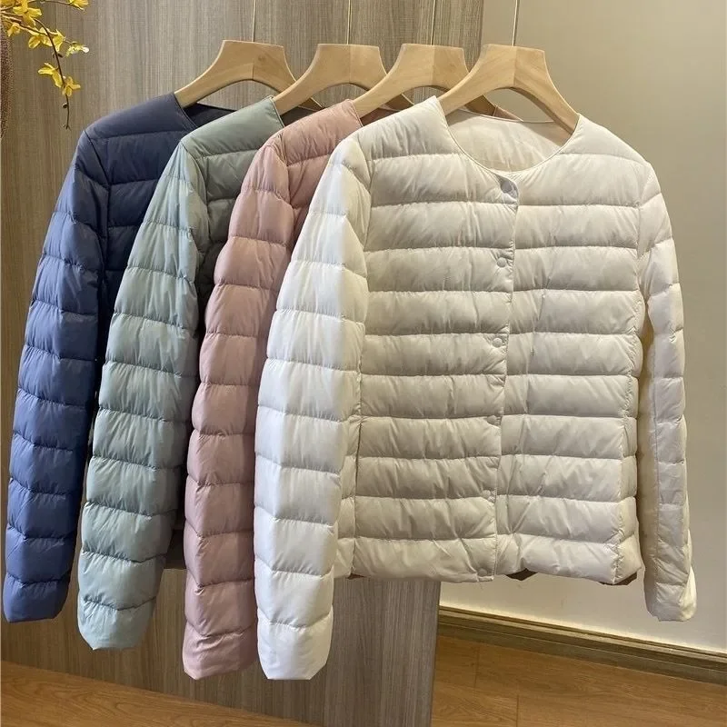 Women Spring Jacket 2023 New Arrival Korean Slim Fit Warm Liner Down Coat Ultralight Collarless Female 90% White Duck Down Parka